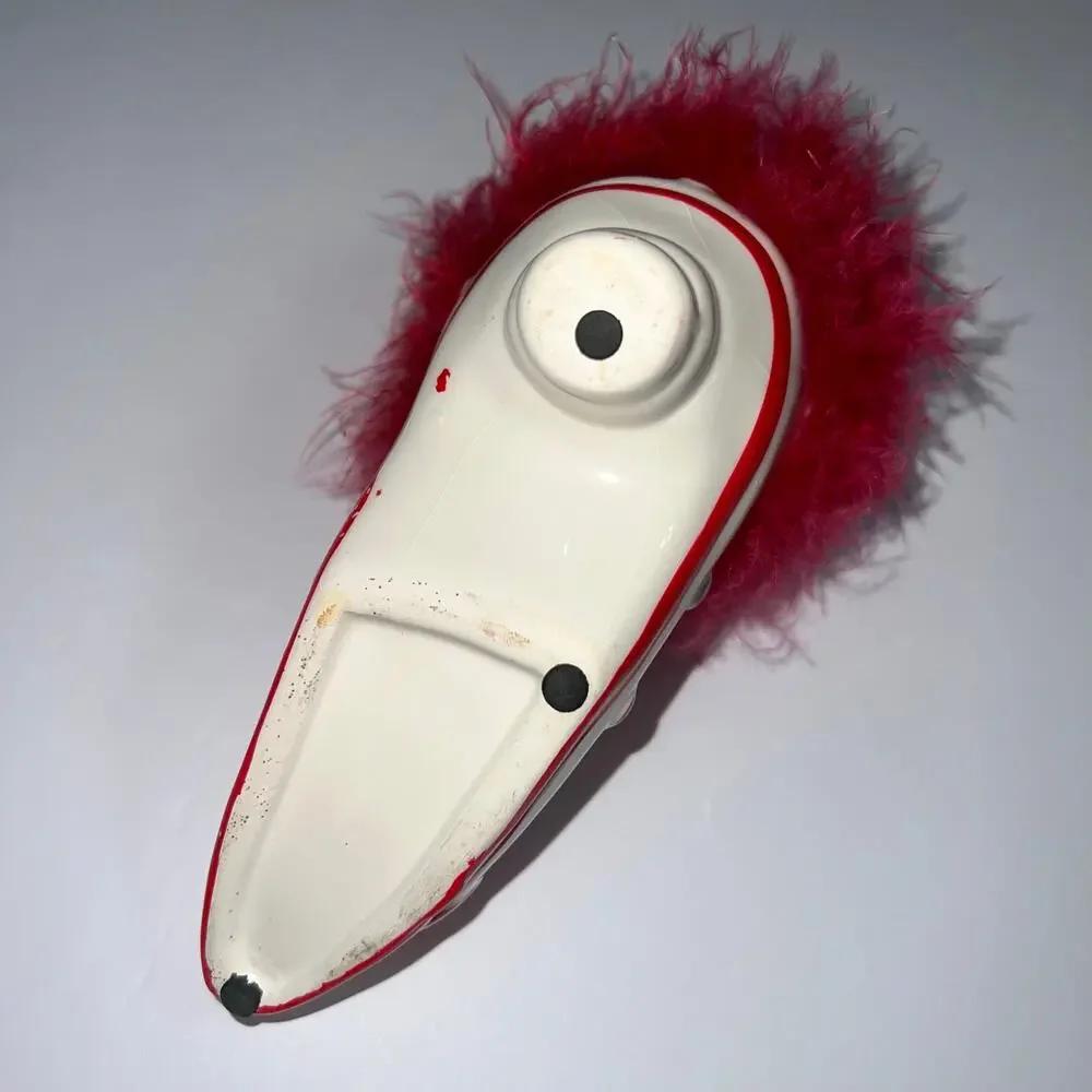 Porcelain Shoe Planter Vase Decorative Dish Feather Jewel Accent Pink Red